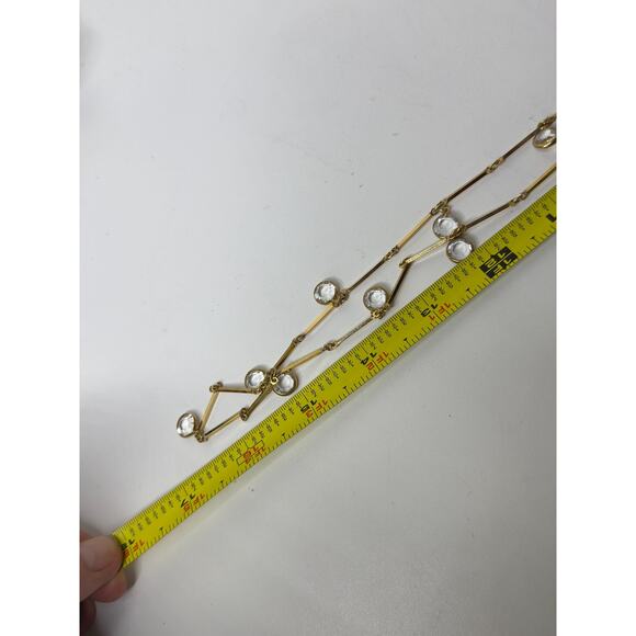 Gold Tone Signed Swarovski Clear Crystal Long Necklace 34”, Bezel Crystal, Facet - Picture 5 of 9